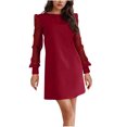 thumbnail image 2 of Ovzne Robes d'Été pour Femmes 2025 Robe Femme Couleur Unie Col Rond Maille Transparente Pois Manches Longues Robe Robe d'Été Manches Longues Liquidation, 2 of 7