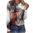 thumbnail image 1 of CEHVOM Femmes Dames Col Rond Hauts Amples T-Shirts Décontractés à Imprimé Blouse à Manches Longues Liquidation, 1 of 5