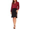 thumbnail image 2 of INSPIRE CHIC Women's Ruffled Stand Collar Long Sleeve Button Office Satin Shirt M Dark Red, 2 of 7