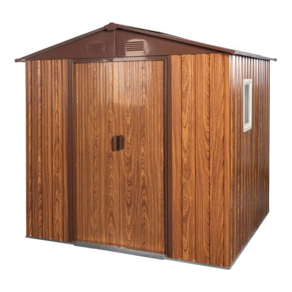 Remise de Rangement Extérieure en Métal 6x 6 Pi avec Fenêtre avec Base en Métal Couleur Café