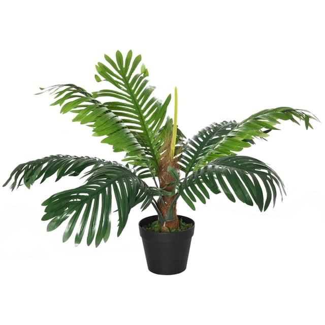 Outsunny 2FT Artificial Tropical Palm Tree Faux Plant with Lifelike Leaves