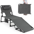 thumbnail image 1 of Gymax Portable Beach Chaise Lounge Chair with Detachable Pillow - Set of 1, Grey, 1 of 10