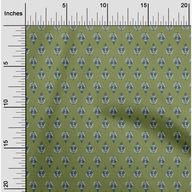 oneOone Silk Tabby Fabric Floral Block Printed Fabric 1 Yard 42 Inch Wide