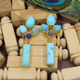 thumbnail image 1 of Blue Copper Turquoise &Lapis Lazuli Stone Flower Gold Plated Earrings For Women, 1 of 5