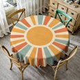 thumbnail image 1 of Boho Sunset Round Tablecloth, Vintage 70s Rainbow Sunrise Geometric Abstract Art Table Cloth Cover for Decoration Holiday Parties Kitchen Dining Picnic, Round(60x60in), 1 of 6