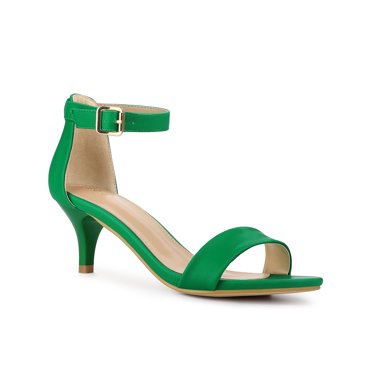 BLISSFUL STEP Women's Shoes Kitten Heel Ankle Strap Open Toe Sandals Green 10