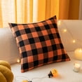 thumbnail image 2 of Feltree Housses de Coussin à Carreaux en Polyester Lin pour Décoration d'Automne Orange, 2 of 8