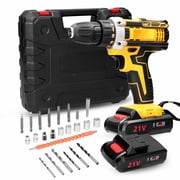 21V Cordless Drill Driver with 2-Speed & Stepless Variable Speed, 18 Torque Settings, Reversible Rotation & Safety Lock, Built-in LED Light, Efficient Cooling System - 2x1200mAh Lithium Batteries, 1