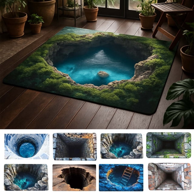 Aodebiao 3D Optical Illusion Rug, Brick Bottomless Hole Design Non- Area Rug for Living Room, Bedroom, Front Door Mat, Playroom & Gameroom Floor Carpet Decor
