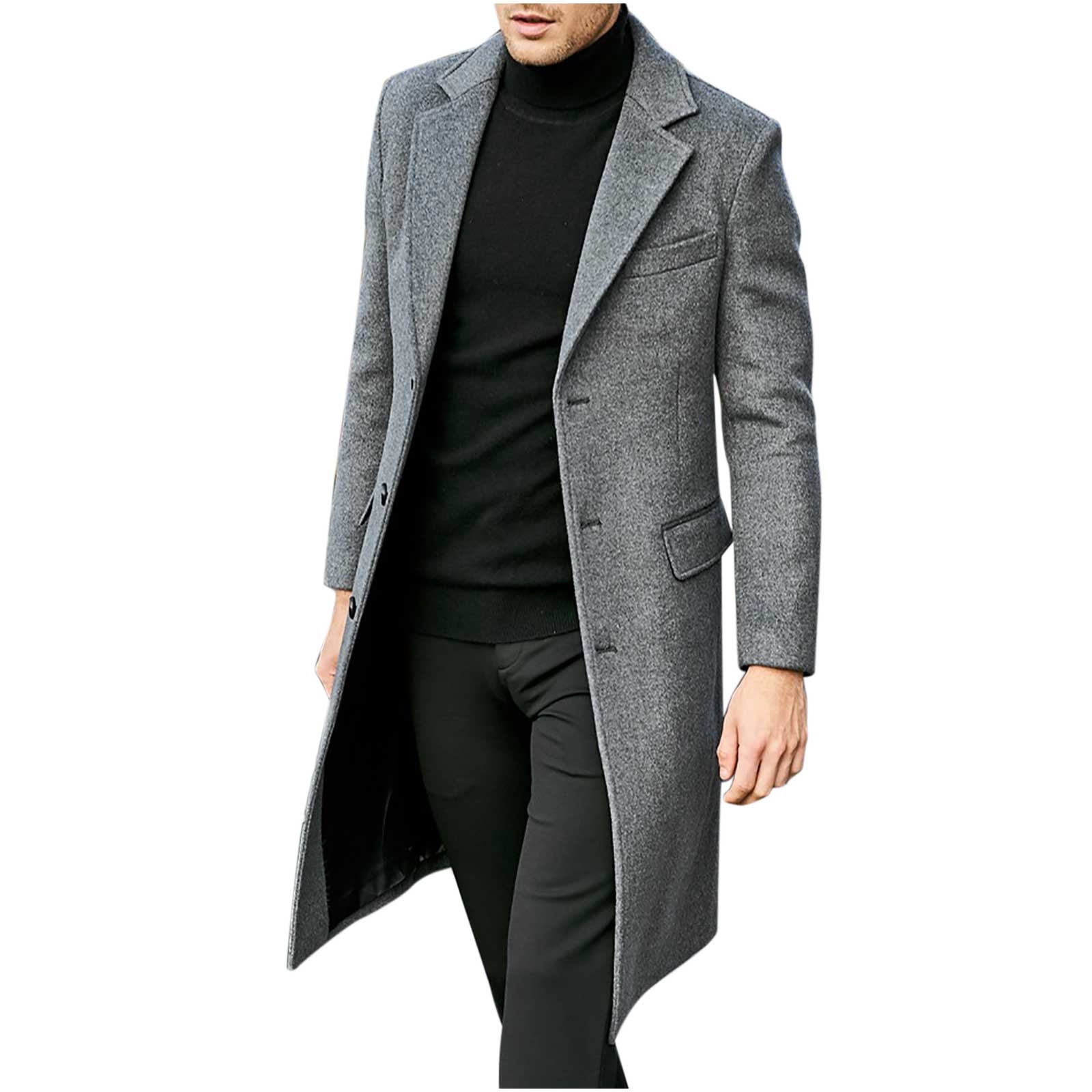 Pisexur Men's Trench Coat Single Breasted Slim Fit Mid-Length