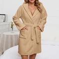 thumbnail image 2 of Penkiiy Womens Robe Long Kint Bathrobe Lightweight Soft Robes Ladies Bath Robe 2XL Khaki, 2 of 9