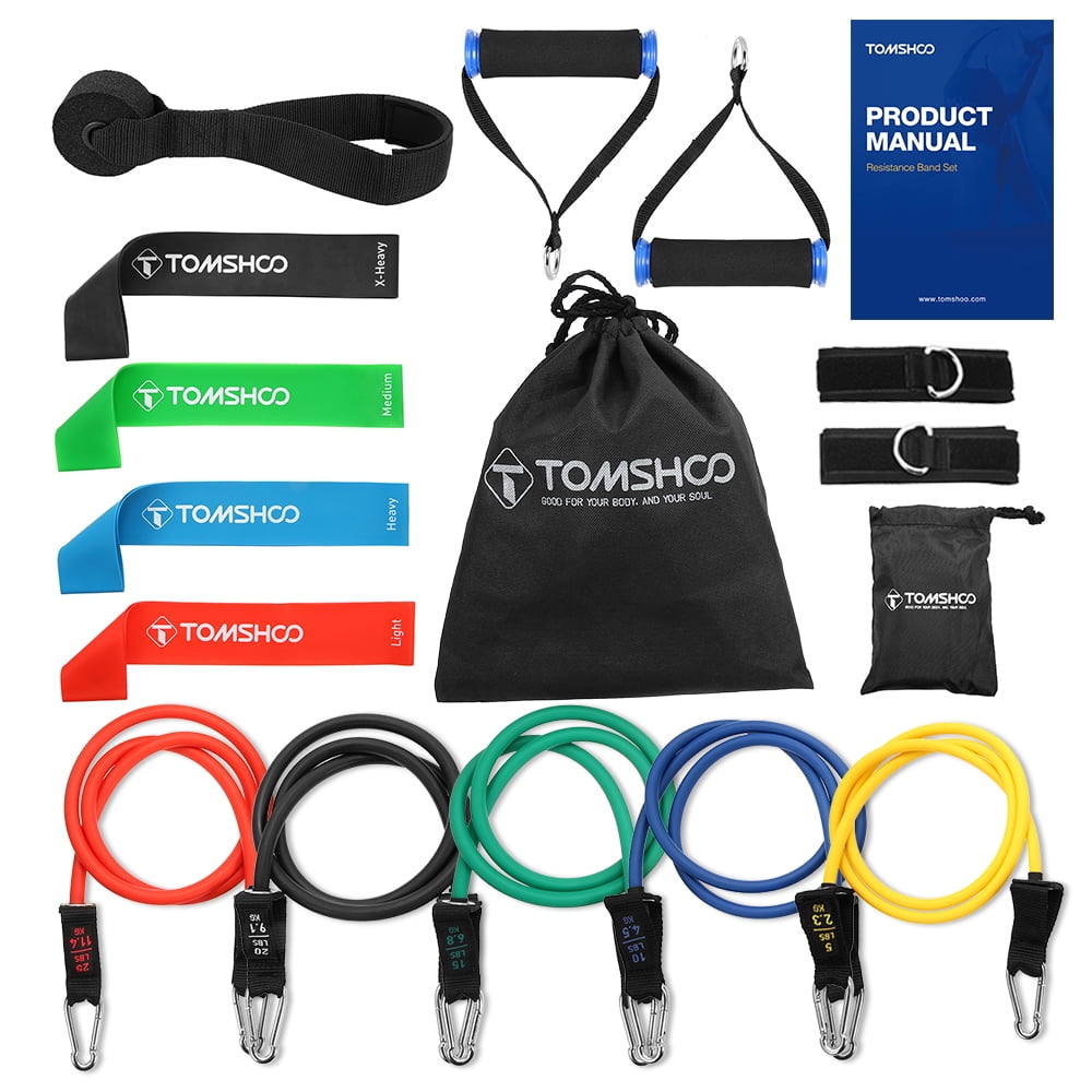 Yeacher 17Pcs Resistance Bands Set Workout Fitness Exercise Bands Loop Bands Tube Bands Door Anchor Ankle Straps Cushioned Handles with Carry Bags for Home Gym Travel