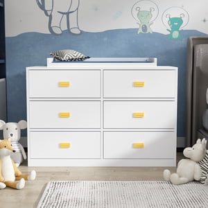 MONSLIPA 6 Tiroir Double Dresser, Poitrine avec plateau à langer, Blanc