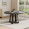 thumbnail image 4 of Farmhouse Style Round Dining Table for 4-6 - Sturdy Wooden Cross Base - Modern Space-Saving Table for Kitchen, Dining Room or Apartment - 47 Inch Wood Grain Black Table - Color: Wood Grain Black, 4 of 8