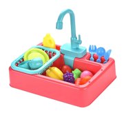 HILABEE Kitchen Sink Toys Children Play Dishwasher with Running Water Kids Play Electric Pink