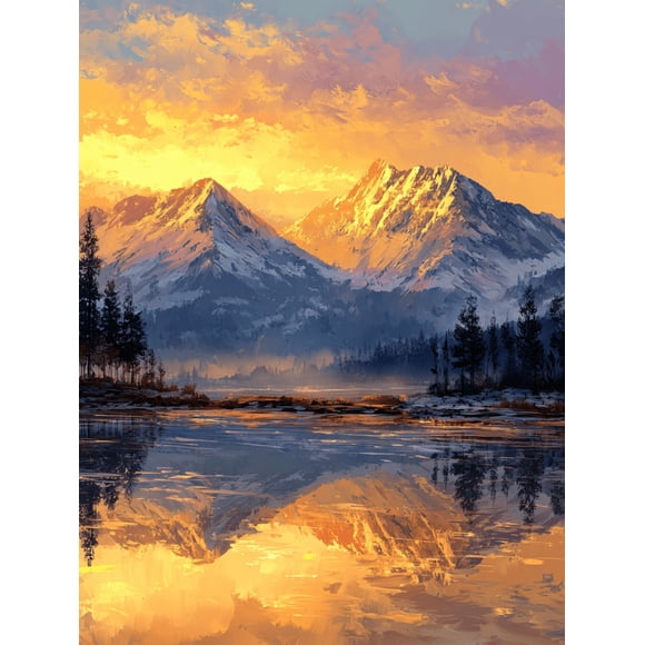 Qisvanset Mountain Landscape Oil Painting Canvas Wall Art 15.75x11.81 Inches