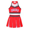 thumbnail image 1 of Xnihocha Girls Classic Cheerleading Team Uniform Mesh Splice Crop Top with Pleated Boxer Skirts Rooter Stage Suit Red 16, 1 of 5