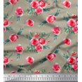 thumbnail image 1 of Soimoi Tissu en Voile de Coton Vert Feuilles & Roses Imprimé Floral au Mètre 56 Pouces de Large, 1 of 5
