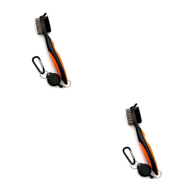 serony Golf Club Brush Replacement Solid Color Double-sided Ball Shoe Brushes Cleaning Tool Accessories with Carabiner Orange Lidless 2Set
