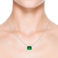 thumbnail image 4 of Angara Lab Grown Emerald Necklace - Bezel-Set Emerald-Cut Emerald Pendant in Platinum for Women, 4 of 8
