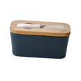 thumbnail image 2 of Tnarru Ceramic Butter Dish Cheese Butter Storage Box Practical Butter Container Butter Holder Box for Tools Refrigerator Dining Room Blue, 2 of 8