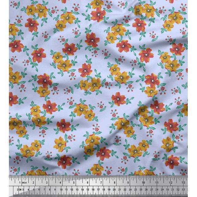 Soimoi Poly Georgette Tissu Feuilles & Tissu Imprimé Artistique Floral 1 Yard 42 Inch Wide