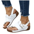 thumbnail image 1 of Dakaela Womens Leather Orthopedic Wedge Sandals Rhinestone Buckle Platform Flip Flops Arch Support Summer Beach Slip on Slides with Back Strap White Size 9, 1 of 9