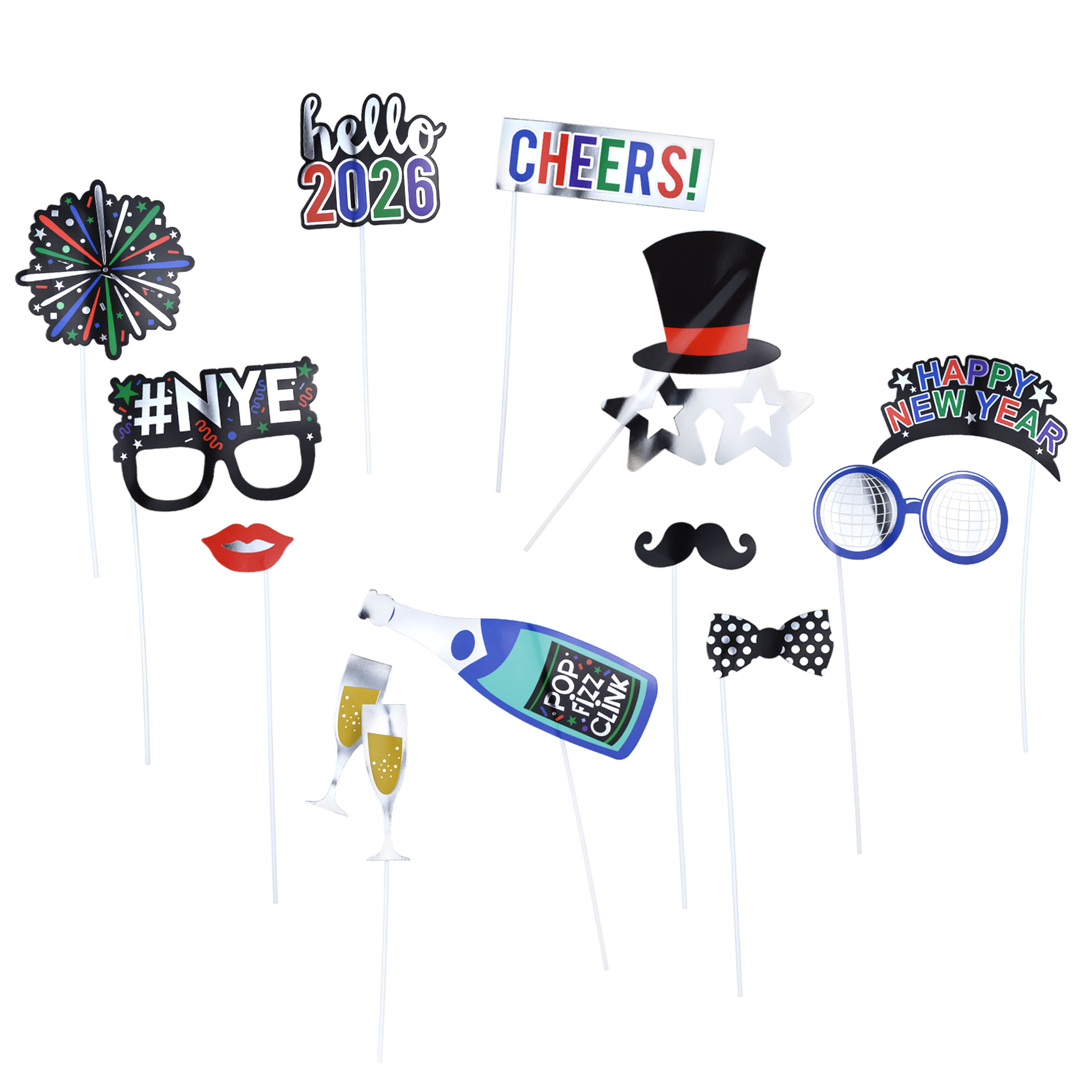 Accessoires photo en papier noir et argent pour le Nouvel An, ballon en aluminium avec cadre photo 84 x 66 cm, ensemble de 16, décorations de fête, marque Way to Celebrate Style, pour adultes