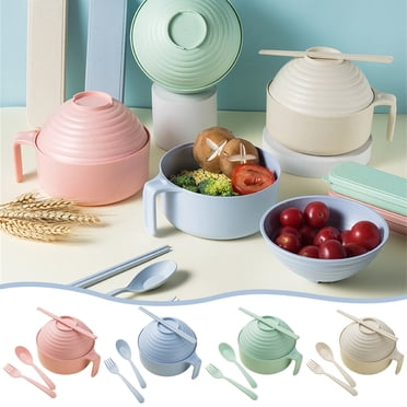Sentmoon Plastic Bowls Ramen Noodle Bowl Instant Noodles Bowl with Lid Tableware Student Dormitory Bowl and Chopsticks Set Instant Noodles Bowl with Lid for Office and Home