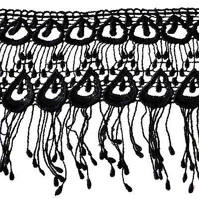 Kiddo 6.5" White Black Peacock Feather Pattern Venice Lace Fringe Trim by Yard