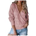 thumbnail image 2 of RKSTN Sweaters for Women Deep V-neck Wrap Sweater Long-sleeved Crochet Pullover Fall Sweaters, 2 of 7