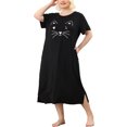 thumbnail image 1 of Agnes Orinda Nuisettes pour Femmes Grande Taille Fête des Mères Col Rond Manches Courtes Robe de Nuit Imprimé Chats Pyjamas Détente Maison avec Poche 3X Noir, 1 of 7