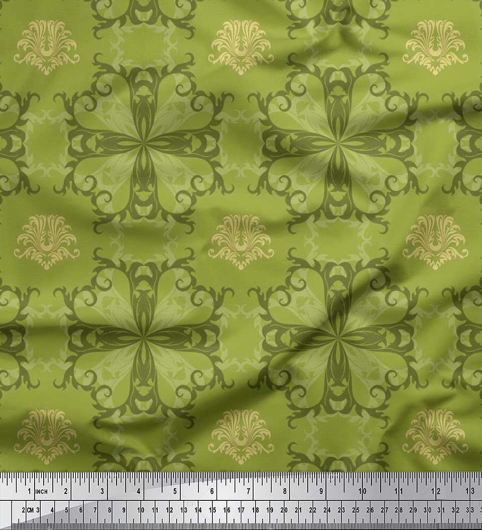 Soimoi Poly Georgette Fabric Filigree Damask Print Fabric by the Yard 42 Inch Wide