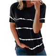 thumbnail image 2 of Pxiakgy T-Shirts pour Femmes Mode T-shirt Ample à Manches Courtes Col Rond Imprimé Rayé Hauts T-Shirts pour Femmes Noir + TG, 2 of 3