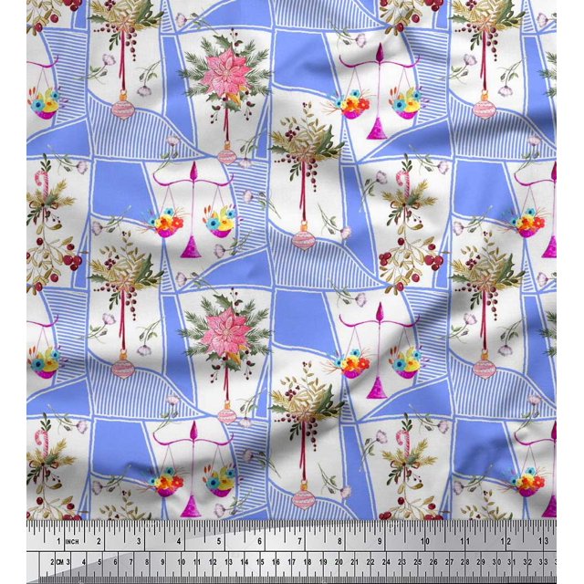 Soimoi Moss Georgette Fabric Leaves & Flower Floral Printed Fabric 1 Yard 42 Inch Wide