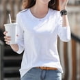 thumbnail image 2 of Plebaso Chemises à Manches Longues pour Femmes Col Rond Bas Confortables Hauts Décontractés Couleur Unie Blouses pour Femmes M-4TG, 2 of 3
