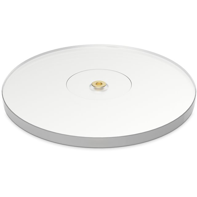 Fluance High Density Frosted Acrylic Platter for Fluance Reference Turntables, compatible with RT82, RT83, RT84, and RT85 models. The 12-inch frosted acrylic platter features a recessed center for perfectly flat record placement and a brass spindle collar for durability. Designed to improve vinyl playback with greater mass for speed consistency, superior damping of micro vibrations, and enhanced audio clarity, including richer bass and midrange. Ideal for audiophiles seeking upgraded performance.
