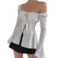 thumbnail image 4 of Faithtur Hauts Plissés pour Femmes, Manches Longues Col Carré Bandage Couleur Unie Chemise de Rue Décontractée, 4 of 9