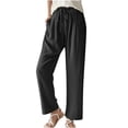 thumbnail image 1 of Womens Casual Linen Pants Straight Leg Drawstring Elastic High Waist Loose Comfy Trousers with Pockets, 1 of 5