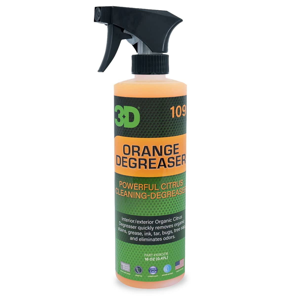 3D Orange Degreaser - Organic Citrus All Purpose Cleaner - Safe For Interior & Exterior Use - Multi Surface Degreaser To Remove Grease & Grime On Plastic, Cloth, Vinyl, Metal, Leather, Carpet 16Oz.