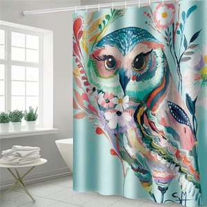 Rideaux de douche, tissu Rideau de douche Liner Colorful Chouette Douche Stall Rideau avec 12 Crochets pour Home Hôtel Machine Lavable Rideau de douche imperméable (72" X 72")