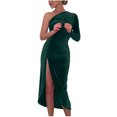 thumbnail image 1 of CEHVOM Femmes Sexy Casual Digaonl Col Solide Robe à Manches Longues Split Fork Robe, 1 of 8