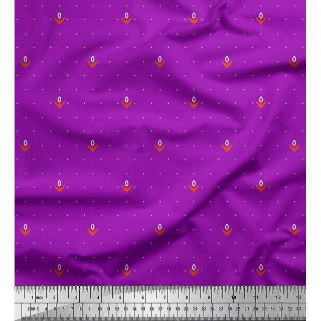 Soimoi Poly Georgette Fabric Artistic Flower & Dots Print Fabric by the Yard 42 Inch Wide