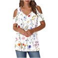 thumbnail image 2 of Soki Blouses pour Femmes à Épaules Dénudées Tee Liquidation Manches Courtes Col en V Hauts à la Mode, 2 of 6