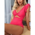 thumbnail image 4 of Charmo Ruffled One Piece Swimsuit for Women High Cut Bathing Suits Backless Monokini Swimwear, 4 of 6