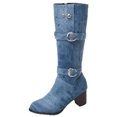 thumbnail image 1 of Bottes Mode en Denim pour Femmes à Talon Carré Chaudes, Décontractées, à Tige Longue, 1 of 9