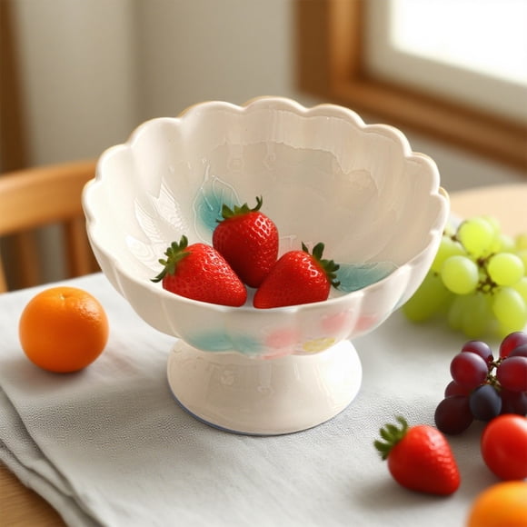 Seyotauo Assiettes à Dessert en Céramique, Assiette de Dîner Fruits Mignonne, Panier à Fruits Peint à la Main Assiette Haute Plateau Debout en Céramique Plat Haut en Céramique pour Fruits Thé Gâteau Dessert Noix Bol à Fruits Décoratif
