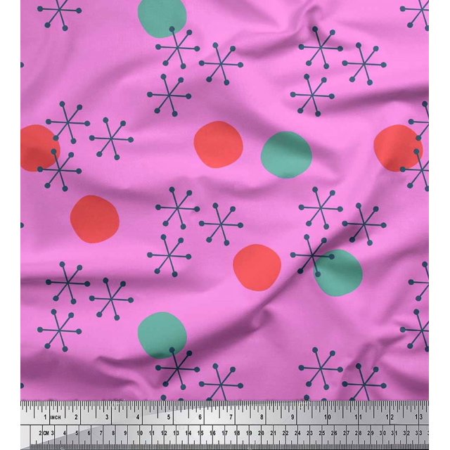 Soimoi Rayon Fabric Geometric & Polka Dots Printed Craft Fabric by the Yard 56 Inch Wide