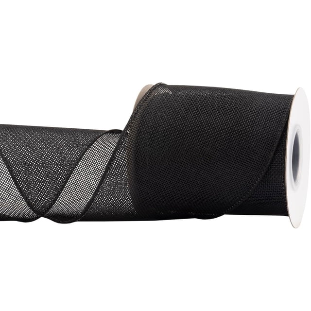 Joycrosso Burlap Wired Edge Ribbon 4 inch x 10 Yards, Black, Ideal for Crafting, Gift Wrapping, Wreath, Christmas Tree, and Rustic Wedding Decorations