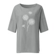 thumbnail image 4 of Pxiakgy Chemises pour Femmes Été Manches 3/4 Col Rond Imprimé Floral Haut Ample T-Shirts Tunique en Lin Décontractée Blouse Grise + S, 4 of 4